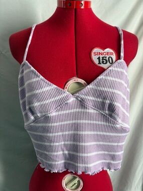 NOBO Lavender & White Striped Ribbed Cropped Cami Top